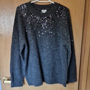Penningtons Dark Gray Sequin Crewneck Sweater